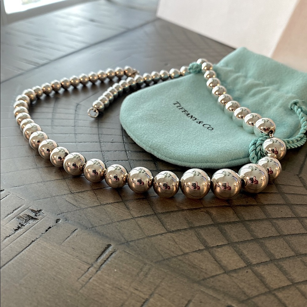 Tiffany & Co. Sterling Silver Graduated Bead Ball Necklace with Pouch